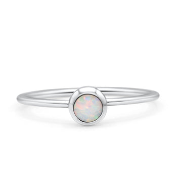 Round Fashion Statement Petite Dainty Thumb Ring Lab Created White Opal Solid 925 Sterling Silver